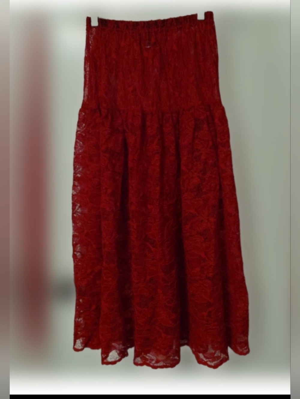 Vintage Sheer Red Lace Skirt Small EXTRA LONG Maxi Koala Blue 1990 RARE